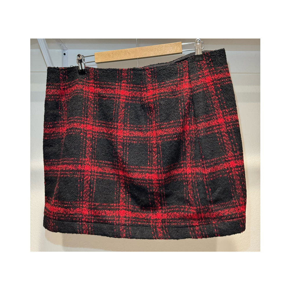 Asos Women's Tweed‎ Skirt Red Black Tartan Size 16